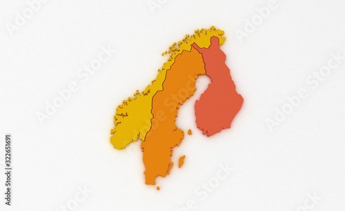 3d render map of scandinavi...