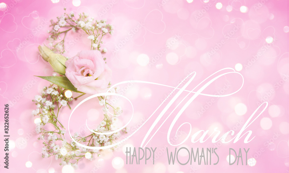 Spring background with gipsophilia. Happy womans day, 8 March