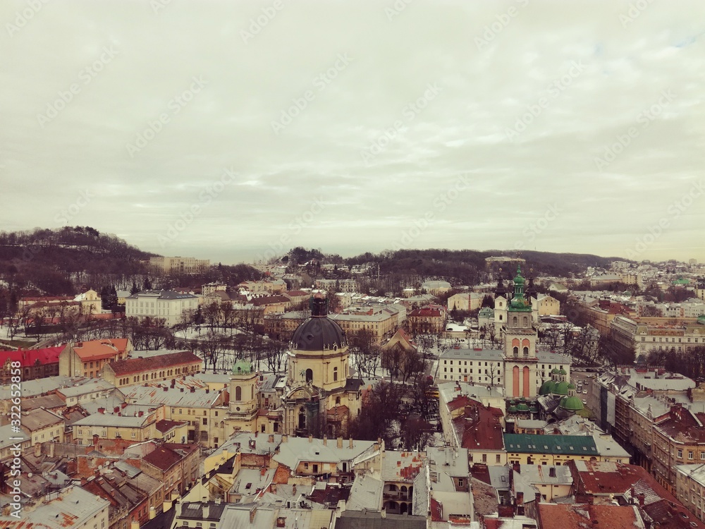 Fototapeta premium Areal view from Lviv Town Hall