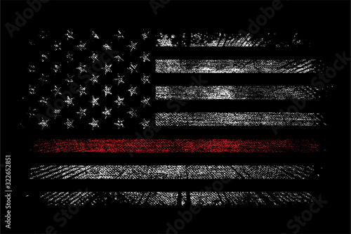 GRUNGE USA FIREFIGHTER WITH THIN RED LINE VECTOR DESIGN