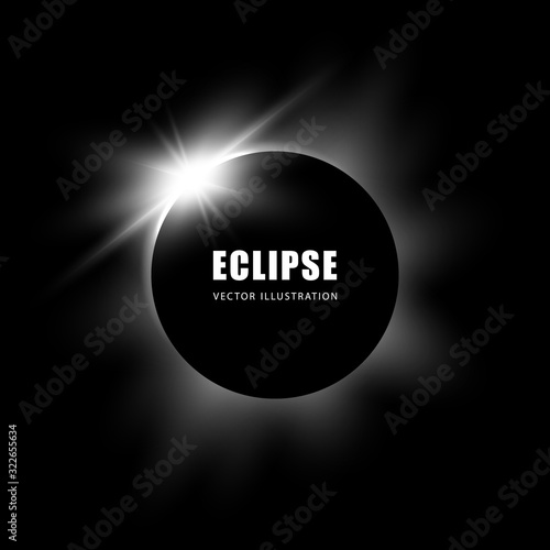 Solar eclipse. Black and white background. Vector design