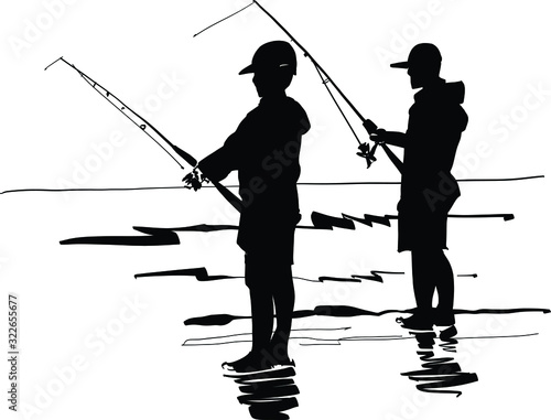 Photo silhouette of fisherman father and son