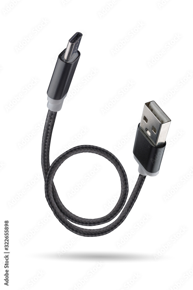 USB type-c and USB-A cable isolated on a white background. Full depth of  field. Isolated using clipping path. Stock Photo | Adobe Stock
