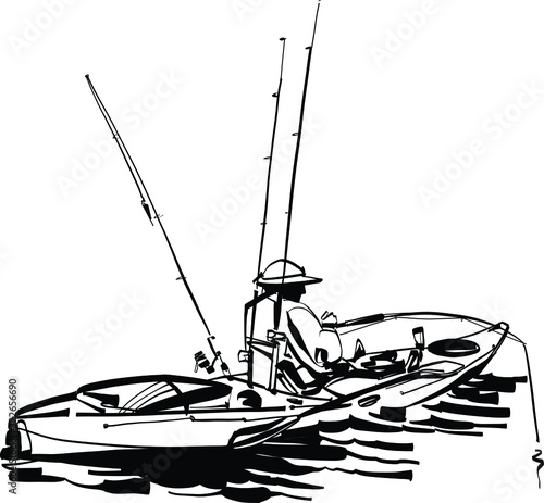 fisherman with fishing rod on kayak