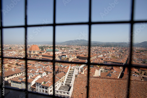 Florence city top view in a sunny day. Italy, Tuscany. View of Florence from the Duomo