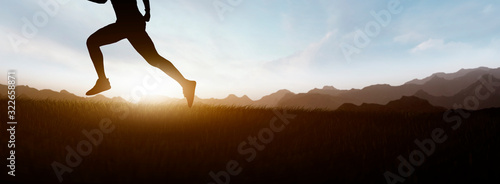 panoramic - man ridge running on the mountain