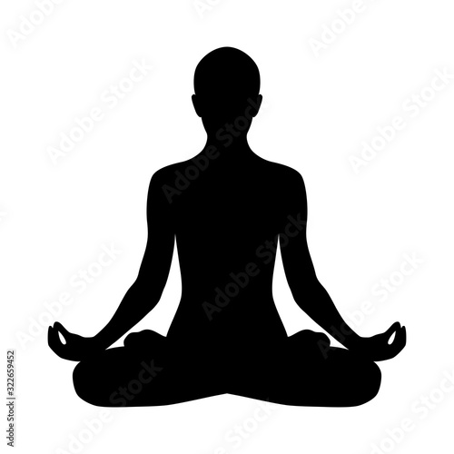 Yoga padmasana silhouette icon. Lotus pose isolated on white background. 