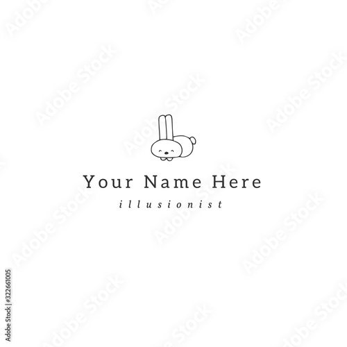 Vector logo template with a little white rabbit. Magic and fairy tales.
