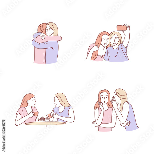 Woman relationships hand drawn doodle vector illustration.