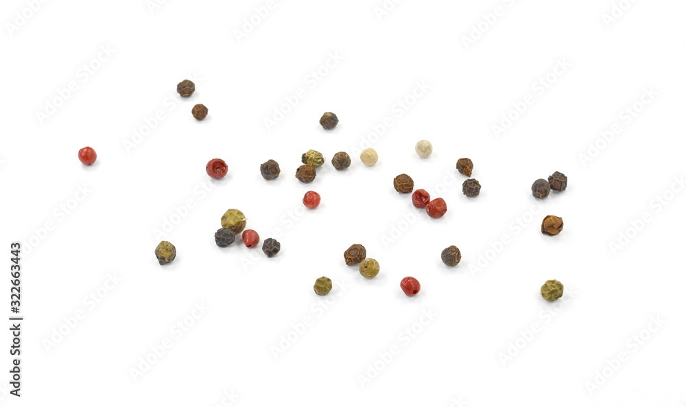 Spice of multicolored pepper isolated on white background. Spice of multicolored pepper isolated on white background.