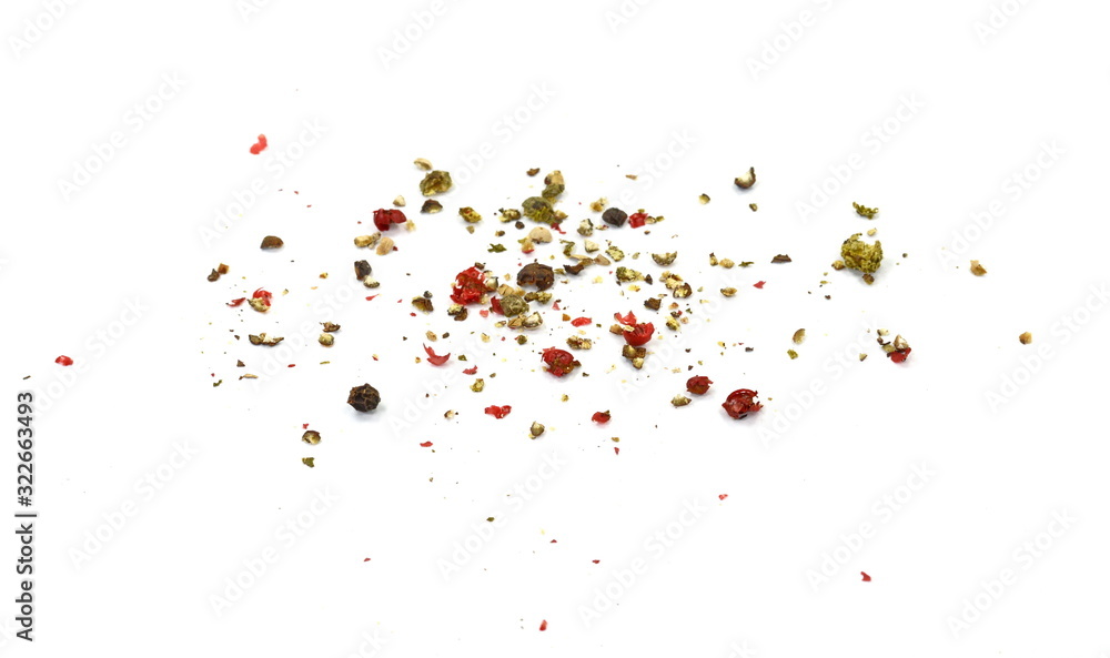 Spice of multicolored pepper isolated on white background. - obrazy, fototapety, plakaty 