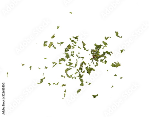 Spice dried celery pile isolated on white background. Green spice.