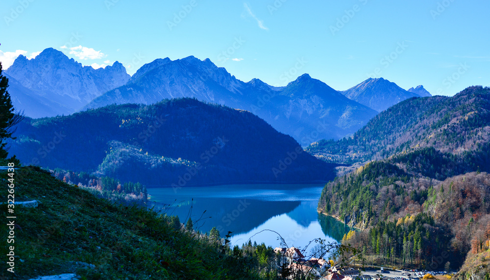 Alpsee lake, Alpine landscape near Füssen town in Bavaria, Germany. 
