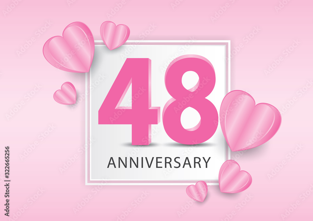 48 Years Anniversary Logo Celebration With heart background. Valentine’s Day Anniversary banner vector template