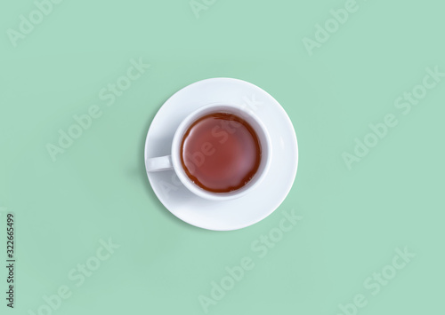 A cup of tea overhead view - flat lay