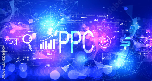 PPC - Pay per click concept with technology blurred abstract light background
