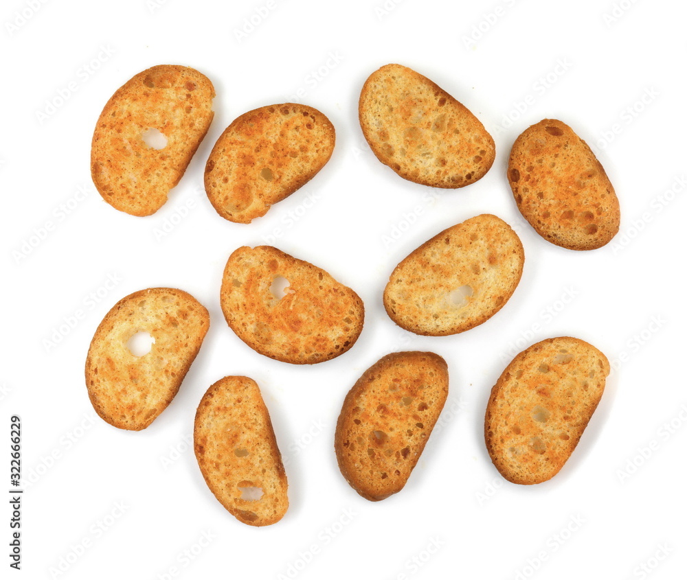 Sliced bruschetta on white background. Crusty bread bruschetta. Sliced bruschetta on white background. Crusty bread bruschetta.