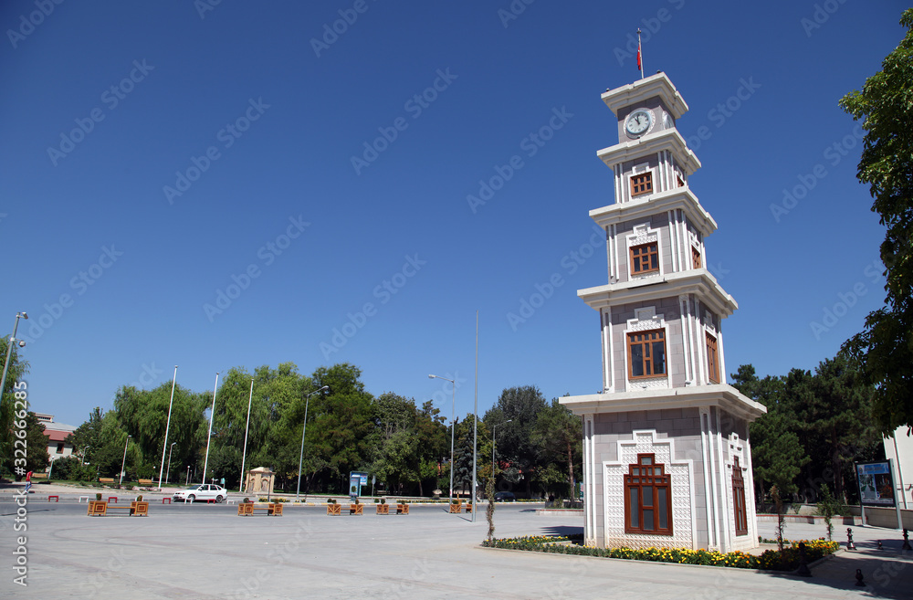 Watch Tower at city center in Erzincan, Turkey.