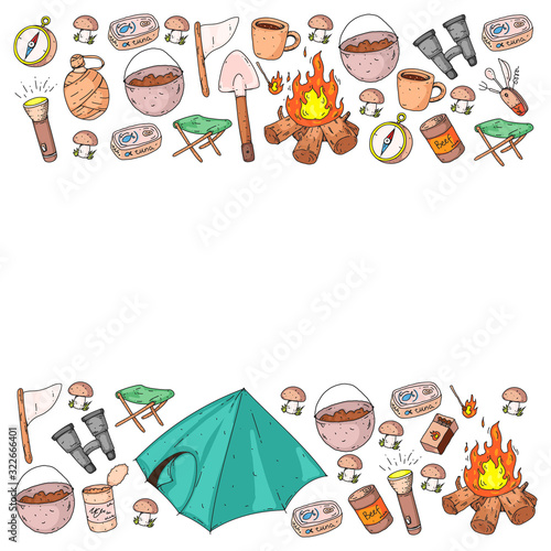 Camping vector illustration. Travel outdoor adventure