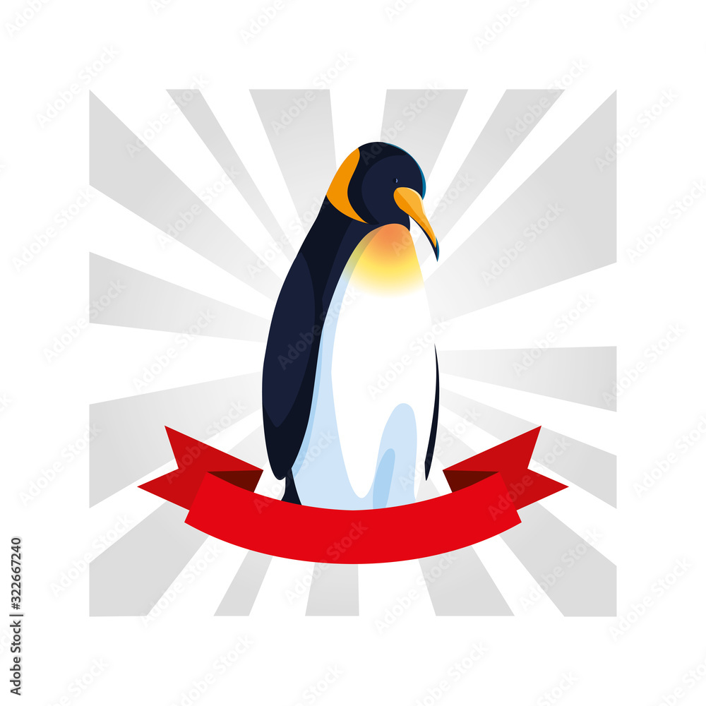 Obraz premium penguin greeting card with ribbon