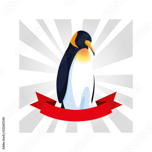 penguin greeting card with ribbon