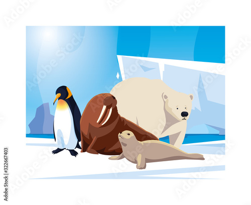 arctic animals at the north pole, arctic landscape