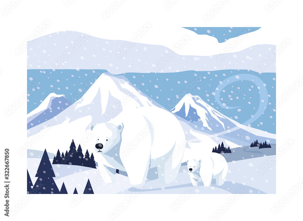 polar bear with cub at the north pole, arctic landscape Stock Vector ...
