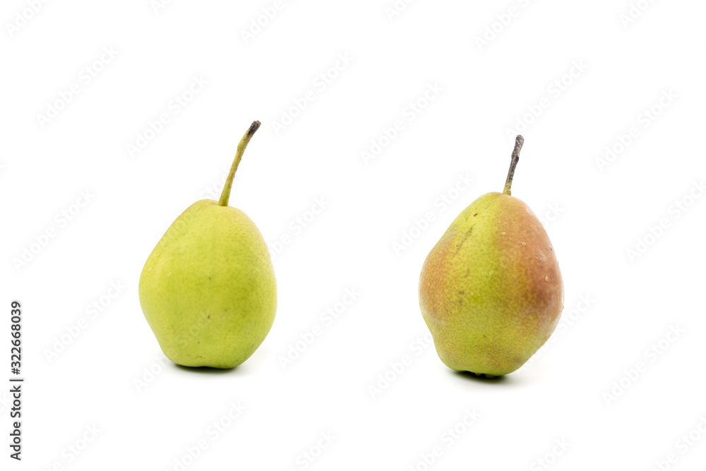 Isolated two fresh green Chinese pear on white background. Clipping path. Isolated two fresh green Chinese pear on white background. Clipping path.