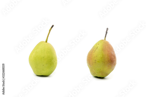 Isolated two fresh green Chinese pear on white background. Clipping path.