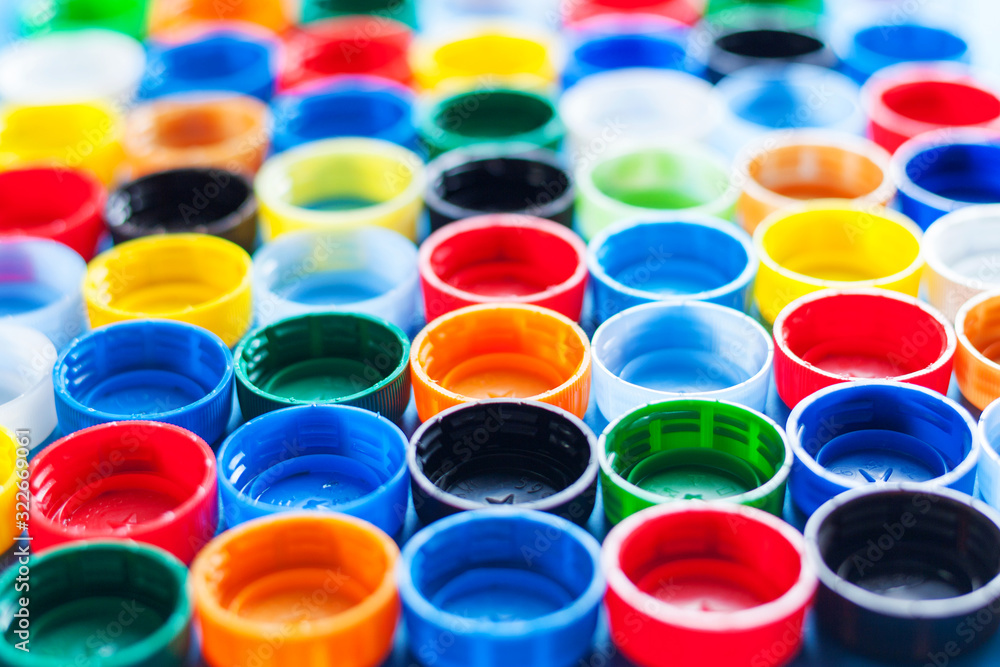 Texture of colored plastic caps. View from above Texture of colored plastic caps. View from above
