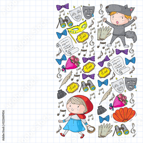 Illustration of a Children's Performing on Stage. Theatre with kids