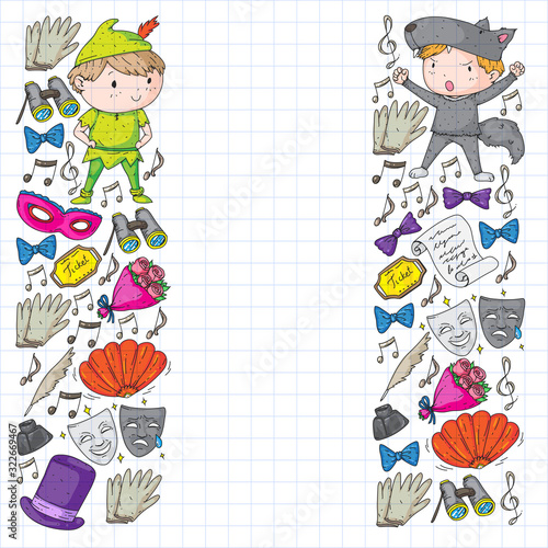 Illustration of a Children's Performing on Stage. Theatre with kids