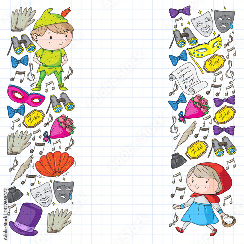 Illustration of a Children's Performing on Stage. Theatre with kids