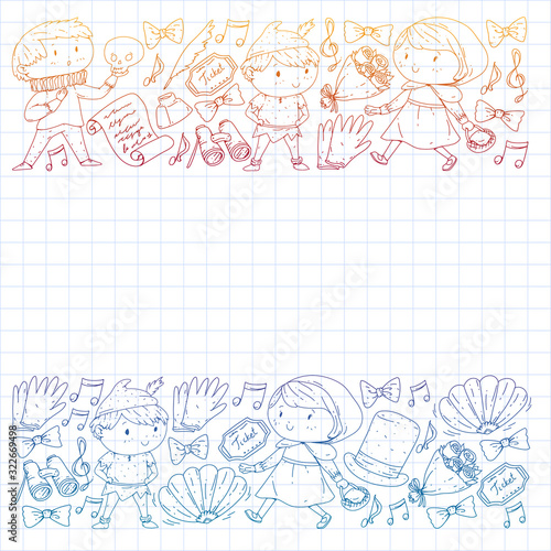 Illustration of a Children's Performing on Stage. Theatre with kids