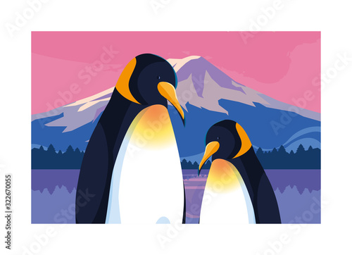 penguins at the north pole, arctic landscape
