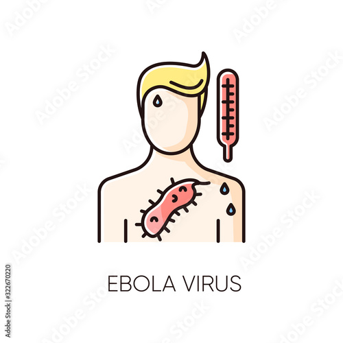 Ebola virus RGB color icon. Dangerous viral disease, deadly infectious illness, fatal sickness. Medical diagnosis, healthcare and medicine. Person with EVD symptoms. Isolated vector illustration
