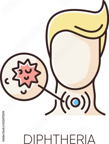 Diphtheria RGB color icon. Contagious infectious disease, dangerous oral infection. Medical diagnosis, healthcare and medicine. Sore throat, breath difficulties. Isolated vector illustration