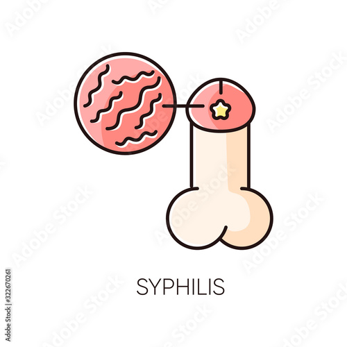 Syphilis RGB color icon. Dangerous sexually transmitted disease, contagious venereal illness, STD. Medical diagnosis, virology. Infected male reproductive organ isolated vector illustration