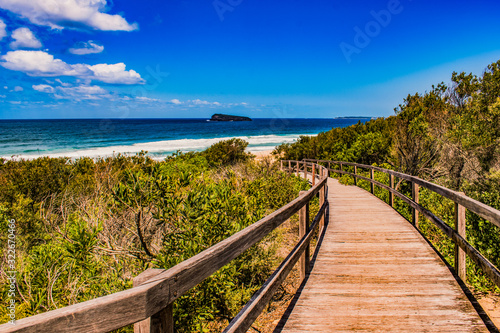 wooden path to the sea