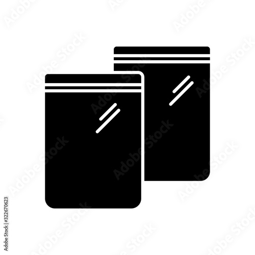 Zip bag black glyph icon on white space. Empty plastic transparent package. Food ziplock packet, pvc sachet. Snack waterproof pouch. Silhouette symbol. Vector isolated illustration
