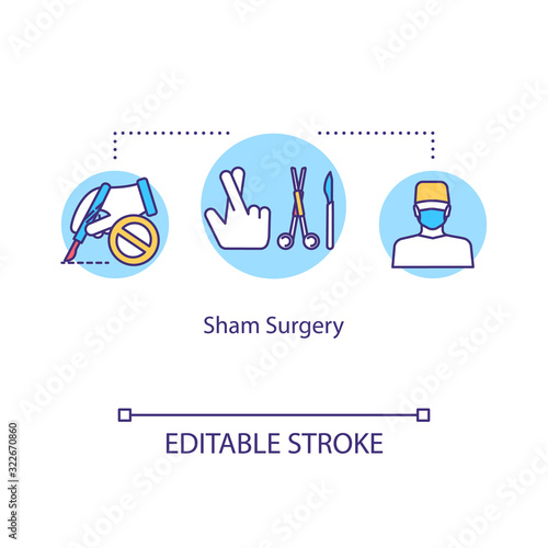 Sham surgery concept icon. Placebo surgical procedure idea thin line illustration. Fake operation, intervention. Vector isolated outline RGB color drawing. Editable stroke