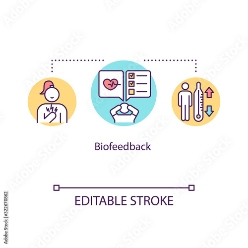 Biofeedback concept icon. Mind-body technique idea thin line illustration. Neurofeedback. Bodily functions control. Vector isolated outline RGB color drawing. Editable stroke