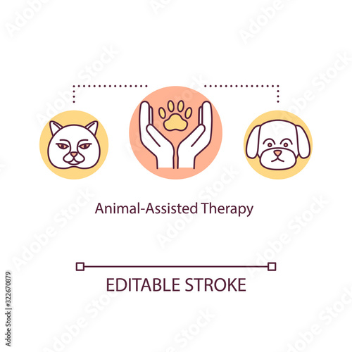 Animal-assisted therapy concept icon. Emotional support idea thin line illustration. Pet therapy. Complementary medicine. Vector isolated outline RGB color drawing. Editable stroke