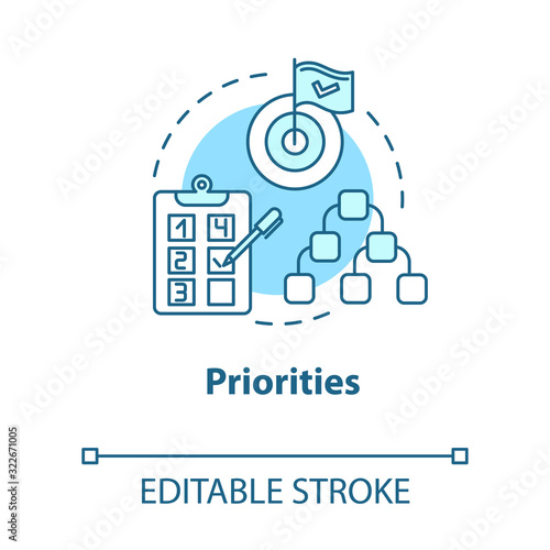Priorities concept icon. Self-building and development. Taking on opportunities. Goal setting idea thin line illustration. Vector isolated outline RGB color drawing. Editable stroke