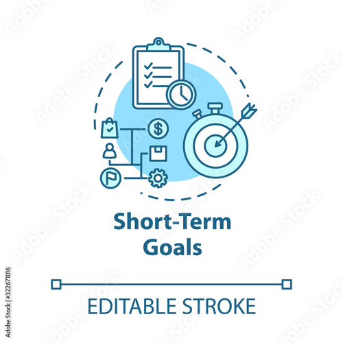Short-term goals concept icon. Making progress. Project check. Project target. Productive management idea thin line illustration. Vector isolated outline RGB color drawing. Editable stroke