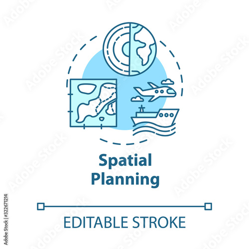 Spatial planning concept icon. Area map. Region development. Landscape architecture. Building idea thin line illustration. Vector isolated outline RGB color drawing. Editable stroke