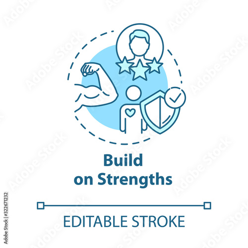 Build on strengths concept icon. Powerlifting and fitness. Premium membership for gym. Self-development idea thin line illustration. Vector isolated outline RGB color drawing. Editable stroke