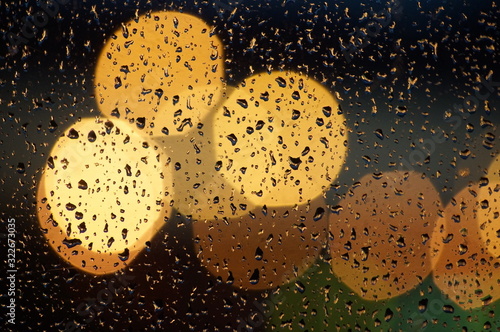 rain drops on the glass in the evening