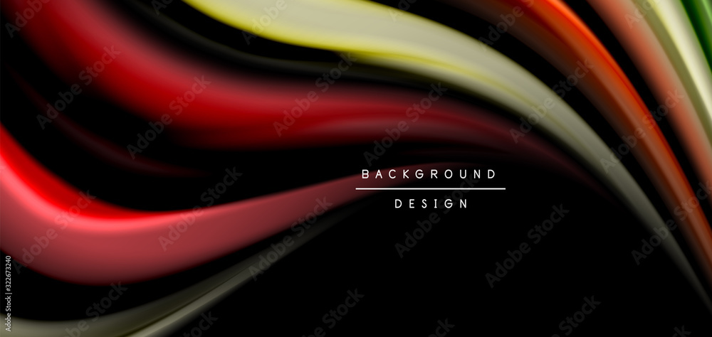 Abstract silk smooth lines on black, multicolored liquid fluid rainbow style waves on black Abstract silk smooth lines on black, multicolored liquid fluid rainbow style waves on black