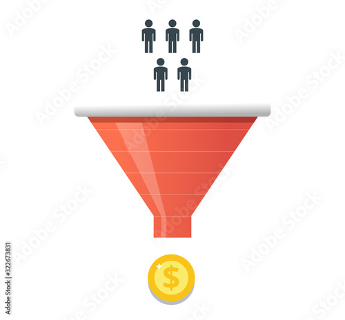 Purchase funnel and lead generation in digital marketing. Customer attraction business concept.